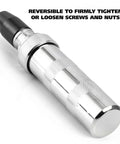 Front view of chrome Impact Driver Kit With Four Drill Bits And Three Eighth Inch Drive Beefy Manual Impact Driver For Rusted Fasteners And Auto Repair Chrome Vanadium Bits Heavy Duty Fastener Loosener For Stubborn Screws