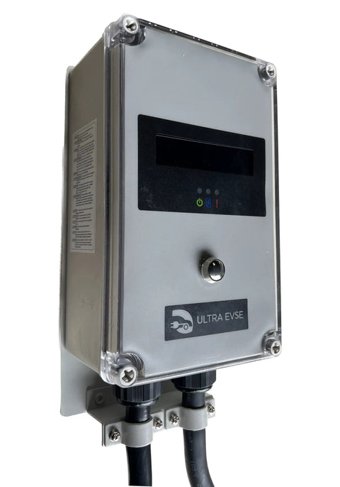 Plug In And Roll Confidently With This Rock Solid 40 Amp Electric Vehicle Charging Station featuring a digital display and Nema 14-50 plug.