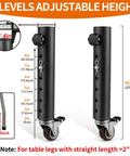 4 Pack Adjustable Table Leg Extenders With Wheels, Heavy Duty Steel Furniture Risers, 6 height options from 2 to 8 inches.