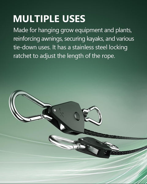 Heavy Duty Adjustable Rope Hanger Set With Ratchet Straps And Pulley Gear Four Pack One Eighth Inch Rope for multiple uses