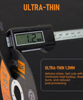 Ultra Thin 4 1/2 Inch Cut Off Wheel Pack For Metal And Stainless Steel Grinding On Angle Grinders 0.045 Inch Thick shown with digital caliper