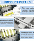 USZWBY Automatic Heat Shrink Tubing Cutter Machine 300W showing fine steel blade and straightening device for precision use.