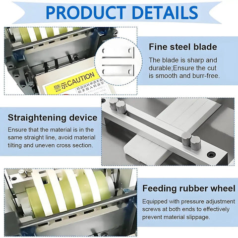 USZWBY Automatic Heat Shrink Tubing Cutter Machine 300W showing fine steel blade and straightening device for precision use.