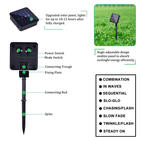 Two Pack 200 LED 66Ft Solar Powered Copper Wire String Lights Outdoor Waterproof With 8 Modes solar panel components