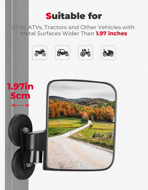 Heavy Duty Magnetic Tractor Side Mirrors With 114 Lbs Each on vehicle with autumn landscape reflection