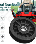 Pulley Idler Flat 3/4 Inch Bore By 3-1/2 Inch Dia Composite Replacement For Rotary Mowers 13-10150 in front of lawn mower