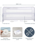 Fold Down Bed Rail For Toddlers, Fits Queen Size Mattress, With Safety Anchors For Secure Sleep, 43.25 Inch Wide And 19.5 Inch Tall Guard, Easy Install, White, Highlighting Mesh Fabric and Anchoring
