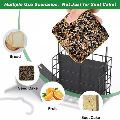 All Metal Double Suet Bird Feeder For Outdoors Hanging With Weather Resistant Roof And Perch, Durable Cage Holder.
