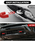 Before and after installation of Chevrolet Silverado 2500/3500 HD Front Tow Hook Covers Hitch Cover For 2020-2026 Trucks