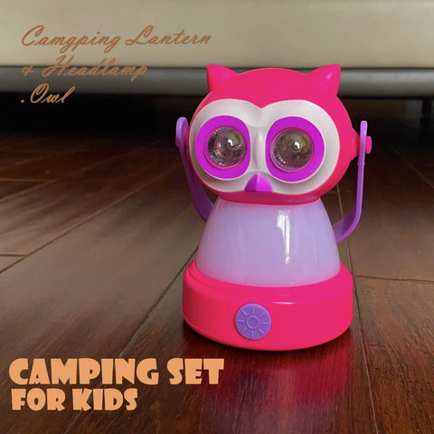 2-In-1 Kids Owl Lantern And Headlamp Set, 360 Degree LED Night Light, Kid Safe ABS Plastic, Pink Owl Design