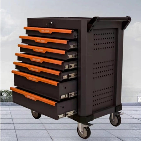 Beefy 7 Drawer Rolling Tool Cart With Lock Portable Garage Tool Organizer On Wheels For Home Shop And Warehouse Durable Steel Chest For Storing Hand Tools Power Tools And Parts, front angle