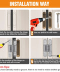 Installation guide for Sleek Six Inch Hidden Door Hinges for Clean Concealed Doors and Invisible Wall Panels with tools and steps.