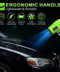 Cordless Leaf Blower With Turbo Jet Power And Beast Speed 980000 RPM Blowing Rate Dual 21V Batteries Plus Charger Lightweight Handheld Electric Blower shown clearing car with blue airflow