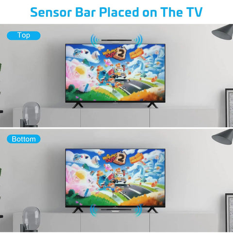 Wired Sensor Bar For Wii And Wii U Replacement, Motion Sensor Bar With Precise Infrared Tracking placed on TV for smooth gaming.