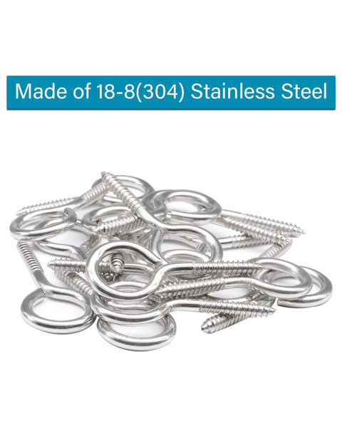 Hardcore M3 X 1-1/2 Inch Screw Eyes Pack Of Twenty Rock Solid Heavy Duty Lag Eye Bolts Crafted From Drip Proof 304 Stainless Steel, grouped eye hooks.