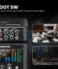 Six Channel Audio Interface Mixer With 99 DSP Digital Effects Bluetooth USB RCA Interface showing foot switch use