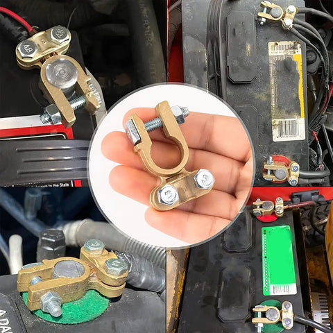 Brass Battery Terminal Clamps Set Top Post Connectors Protectors, Positive And Negative 1 Pair, No Fuss Easy Install