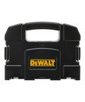 Front view of black carrying case for Door Lock Hole Saw Kit Pro Grade Heavy Duty For DIY And Pros with handle and clips.