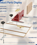 Exploded view of Box Joint Router Jig Kit For Table Saws And Router Tables With Brass Indexing Keys In 1/4, 3/8, And 1/2 Inch Sizes