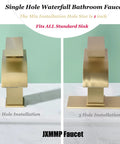 Waterfall Bathroom Faucet In Brushed Gold With Pop Up Drain And Deck Plate For 3 Hole Install Single Hole Vanity Faucet Lead Free Stainless Steel
