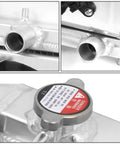 Close-up of 2 Row Radiator With Aluminum Fan Shroud For Civic 1992 Through 2000 Del Sol 1993 Through 1997 Integra 1994 Through 2001