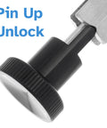 Close-up view of Solid Heavy Duty Stainless Steel Indexing Plunger With Knurled Hex Knob And Bulletproof Spring Loaded Pin mechanism.