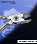 Orthodontic Hard Wire Cutter Pliers With Tungsten Carbide Tips, Stainless Steel, shown cutting hard wires and ligatures
