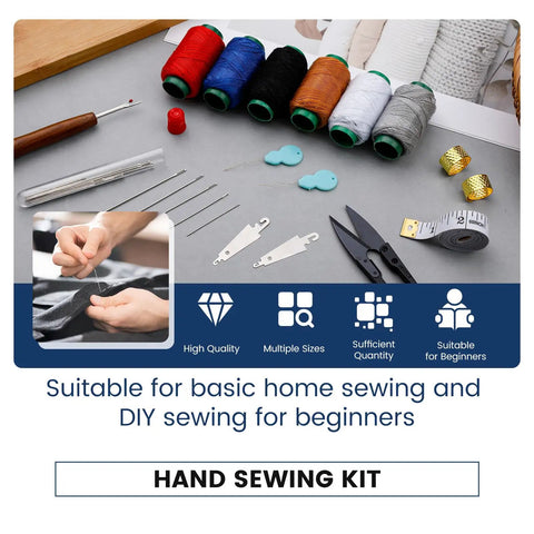 Complete Sewing Kit For Adults With Steel Needles And 40-Piece Set including thread, threaders, thimbles, seam ripper, scissors, tape measure.