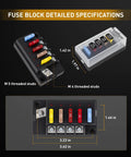 Waterproof 4 Circuit Fuse Panel, Ato Blade Fuse Block with detailed specs, dimensions for boat and truck applications.