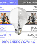 Comparison of Hansang LED bulb vs halogen bulb, showing energy savings and performance differences. 8 Pack A19 LED Light Bulbs 60W Equivalent 5000K Daylight Non Dimmable E26 Base 9W Energy Saving 800 Lumens 120V Great For Bedroom And Living Room Easy Install.