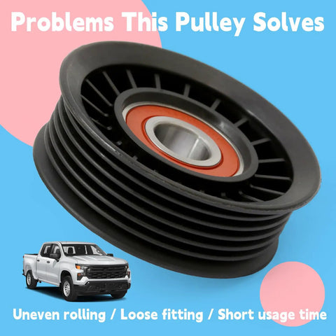 Premium Replaceable Drive Belt Idler Pulley 88909590 for Chevy Buick GMC Cadillac, featuring durable black material and precision design.