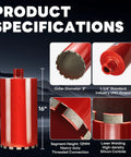 8 Inch Wet Core Drill Bit With High Density Diamond And Precision Welded Segments 14 Inch Depth For Concrete Rebar Brick Masonry Pavers