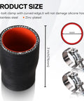 Silicone Reducer Coupler Hose 1.5 To 1.75 Inch ID Straight 4 Ply Reinforced 5mm Thick 3 Inch Leg Length With Stainless T Bolt Clamp For Turbo Piping Intercooler And Intake.