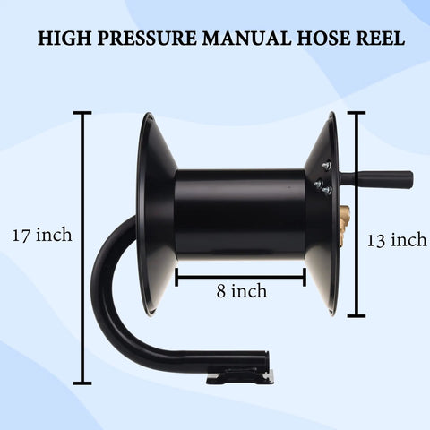Heavy Duty Steel Pressure Washer Hose Reel With Manual Crank Built To Last Holds Up To 150 Feet Of Three Eighths Inch Whip Hose