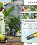 Rock Solid Hose Reel Cart Loaded With 25M Garden Pipe And High Pressure Spray Gun And Wall Mounted Outdoor Storage Rack in use, showcasing a professional spray gun.