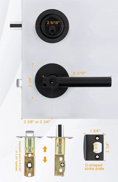 Keyed Alike Matte Black Front Entry Door Handle With Deadbolt Set For Exterior Doors Round Contemporary Zinc Alloy Lockset