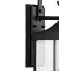 Close-up of 2 Light Outdoor Wall Lantern With Clear Beveled Glass, Traditional Farmhouse Style, Textured Black Finish