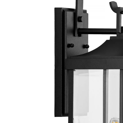 Close-up of 2 Light Outdoor Wall Lantern With Clear Beveled Glass, Traditional Farmhouse Style, Textured Black Finish