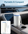 No Mess Hassle On The Fly Breast Milk Cooler stays ice cold in a car cup holder, compact 8.86 inch height, portable design.