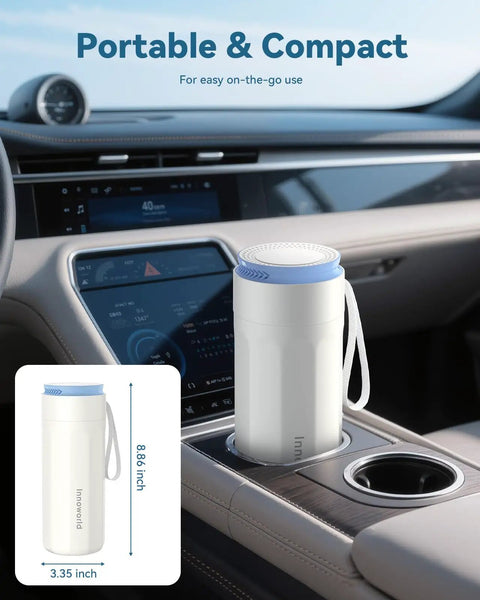 No Mess Hassle On The Fly Breast Milk Cooler stays ice cold in a car cup holder, compact 8.86 inch height, portable design.