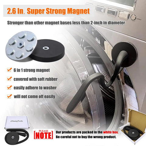 Magnetic Front Load Washer Door Prop with Flexible Hose Removable Door Stopper Keeps Door Propped Open To Prevent Odors Mold And Damp Gasket 360 Degree Adjustable Waterproof And Rustproof 66mm Magnet Base Black on washer