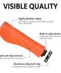 Ergonomic Lock On Mountain Bike Grips With Dual Density Silicone Cushion Shock Absorbing 3D Non Slip Pattern Aluminum Clamp