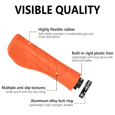 Ergonomic Lock On Mountain Bike Grips With Dual Density Silicone Cushion Shock Absorbing 3D Non Slip Pattern Aluminum Clamp