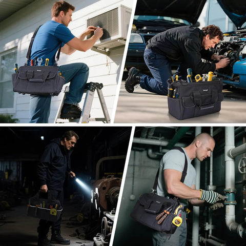 Heavy Duty Tool Bag With Multiple Pockets And Wide Mouth Opening, Portable Tool Box Organizer, ergonomic in various work settings.