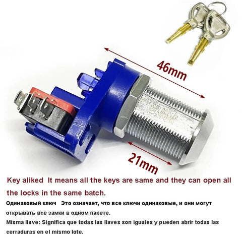 Upgrade Your Game Machine With This Brass Keyed Alike Start Key Switch Lock That Nails The Hardware Fix Like A Boss For All Your DIY Projects Perfect For Furniture And Arcade Gear, showing 46mm brass lock with keys.