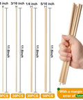 Premium Natural Wooden Dowel Rod Set Includes 80 Assorted Craft Sticks In Multiple Sizes, showing assorted diameters in hand.