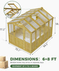 Diagram of Sturdy 6x8 Ft Wood Greenhouse Kit Outdoor Heavy Duty Walk In Polycarbonate Backyard Garden Greenhouse with dimensions.