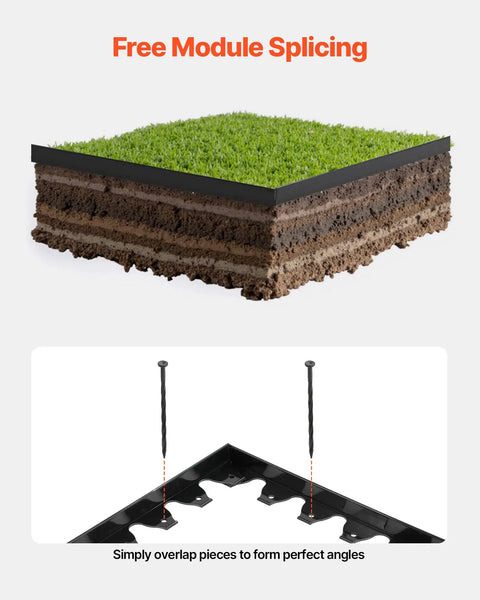 Cross-section of lawn with No Dig Garden Edging Border Kit With 60 Spikes, illustrating edging and spikes installation.