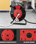 Portable Extension Cord Storage Reel On The Go With Four Grounded Outlets For 12/3 14/3 16/3 Power Cords Tangle Free