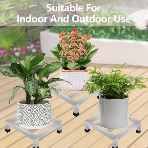 3 Pack Stainless Steel Dunnage Rack Set With Over 1000 Pound Capacity visible indoors holding decorative potted plants